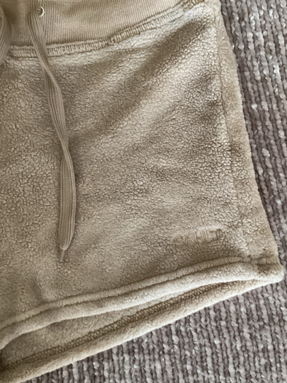 SAHLT Women's Tan Sherpa Athletic Shorts with Drawstring